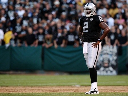 OAKLAND, CA - AUGUST 13:  Quarterback JaMarcus Russell #2 of the Oakland Raiders looks on against the Dallas Cowboys during the preseason game at Oakland-Alameda County Coliseum on August 13, 2009 in Oakland, California. <br /><br /><span class="help">(Photo by Jed Jacobsohn/Getty Images)</span>