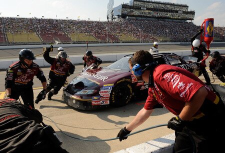BROOKLYN, MI - AUGUST 15: David Reutimann, driver of the #10 Beringer Vineyards Toyota pits during the NASCAR Nationwide Series at Michigan International Speedway on August 15, 2009 in Brooklyn, Michigan.  <br /><br /><span class="help">(Photo by Rusty Jarrett/Getty Images for NASCAR)</span>
