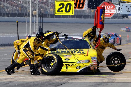 BROOKLYN, MI - AUGUST 15:  Brian Vickers, driver of the #32 Dollar General Stores Toyota, pits during the NASCAR Nationwide Series at Michigan International Speedway on August 15, 2009 in Brooklyn, Michigan.  <br /><br /><span class="help">(Photo by John Harrelson/Getty Images for NASCAR)</span>