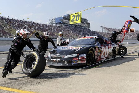 BROOKLYN, MI - AUGUST 15:  Brad Coleman, driver of the #20 BigSpot.com Toyota, pits during the NASCAR Nationwide Series at Michigan International Speedway on August 15, 2009 in Brooklyn, Michigan.  <br /><br /><span class="help">(Photo by John Harrelson/Getty Images for NASCAR)</span>