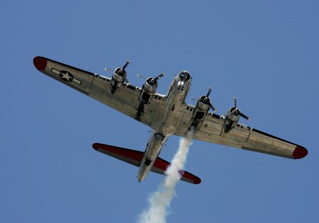 BROOKLYN, MI - AUGUST 15:  A B-17 Flying Fortress, from the Yankee Air Museum does a fly over prior to the NASCAR Nationwide Series at Michigan International Speedway on August 15, 2009 in Brooklyn, Michigan.  <br /><br /><span class="help">(Photo by Jerry Markland/Getty Images for NASCAR)</span>