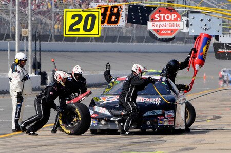 BROOKLYN, MI - AUGUST 15:  Brad Coleman, driver of the #20 BigSpot.com Toyota, pits  during the NASCAR Nationwide Series at Michigan International Speedway on August 15, 2009 in Brooklyn, Michigan.  <br /><br /><span class="help">(Photo by John Harrelson/Getty Images for NASCAR)</span>