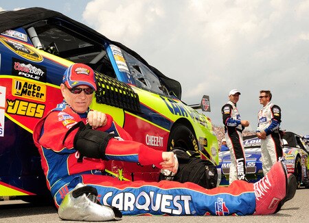 BROOKLYN, MI - AUGUST 16:  Mark Martin, driver of the #5 Kellogg's / CARQUEST Chevrolet, sits next to his car on the the grid prior to the start of the NASCAR Sprint Cup Series CARFAX 400 at Michigan International Speedway on August 16, 2009 in Brooklyn, Michigan.  <br /><br /><span class="help">(Photo by Rusty Jarrett/Getty Images for NASCAR)</span>