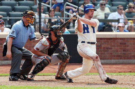 NEW YORK - AUGUST 16:  Daniel Murphy #28 of the New York Mets follows through on his game winning hit against the San Francisco Giants on August 16, 2009 at Citi Field in the Flushing neighborhood of the Queens borough of New York City.  <br /><br /><span class="help">(Photo by Jim McIsaac/Getty Images)</span>