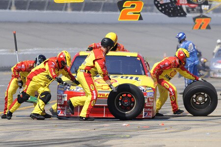 BROOKLYN, MI - AUGUST 16:  Kevin Harvick, driver of the #29 SHELL / PENNZOIL Chevrolet, pits during the NASCAR Sprint Cup Series CARFAX 400 at Michigan International Speedway on August 16, 2009 in Brooklyn, Michigan.  <br /><br /><span class="help">(Photo by John Harrelson/Getty Images for NASCAR)</span>