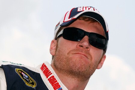 BROOKLYN, MI - AUGUST 16:  Dale Earnhardt Jr., driver of the #88 National Guard / AMP Energy Chevrolet, looks on from the grid during the NASCAR Sprint Cup Series CARFAX 400 at Michigan International Speedway on August 16, 2009 in Brooklyn, Michigan.  <br /><br /><span class="help">(Photo by Jason Smith/Getty Images)</span>
