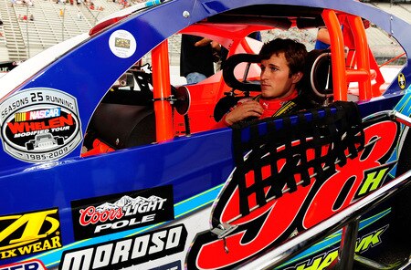BRISTOL, TN - AUGUST 19:  NASCAR Sprint Cup driver Kasey Kahne sits in his #98 Mowhawk Northeast/NE Race Fuels Chevrolet prior to the start of the NASCAR Whelen Modified Tour at Bristol Motor Speedway on August 19, 2009 in Bristol, Tennessee.  <br /><br /><span class="help">(Photo by Rusty Jarrett/Getty Images for NASCAR)</span>