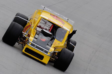 BRISTOL, TN - AUGUST 19: Donny Lia driver of the #4 Mystic Missile Dodge waves to the fans after winning the NASCAR Whelen Modified Tour at Bristol Motor Speedway on August 19, 2009 in Bristol, Tennessee.  <br /><br /><span class="help">(Photo by John Harrelson/Getty Images for NASCAR)</span>