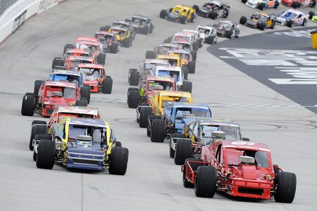 BRISTOL, TN - AUGUST 19:  Ted Christopher driver of the #36 A1-Lee Installations Chevrolet, leads the field to the start of the NASCAR Whelen Modified Tour at Bristol Motor Speedway on August 19, 2009 in Bristol, Tennessee.  <br /><br /><span class="help">(Photo by John Harrelson/Getty Images for NASCAR)</span>