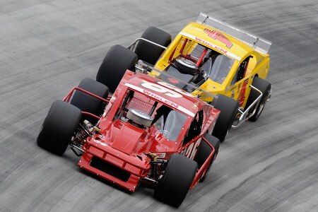 BRISTOL, TN - AUGUST 19:  Ted Christopher driver of the #36 A1-Lee Installations Chevrolet races with Donny Lia driver of the #4 Mystic Missile Dodge duirng the NASCAR Whelen Modified Tour at Bristol Motor Speedway on August 19, 2009 in Bristol, Tennessee.  <br /><br /><span class="help">(Photo by John Harrelson/Getty Images for NASCAR)</span>
