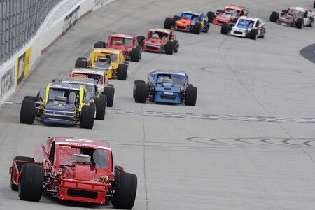 BRISTOL, TN - AUGUST 19:  Ted Christopher driver of the #36 A1-Lee Installations Chevrolet leads the field into turn one duirng the NASCAR Whelen Modified Tour at Bristol Motor Speedway on August 19, 2009 in Bristol, Tennessee.  <br /><br /><span class="help">(Photo by John Harrelson/Getty Images for NASCAR)</span>