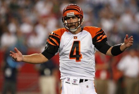 FOXBORO, MA - AUGUST 20:  Quarterback J.T. O'Sullivan #4 of the Cincinnati Bengals gestures on the field against the New England Patriots during their preseason game at Gillette Stadium on August 20, 2009 in Foxboro, Massachusetts.  <br /><br /><span class="help">(Photo by Jim Rogash/Getty Images)</span>