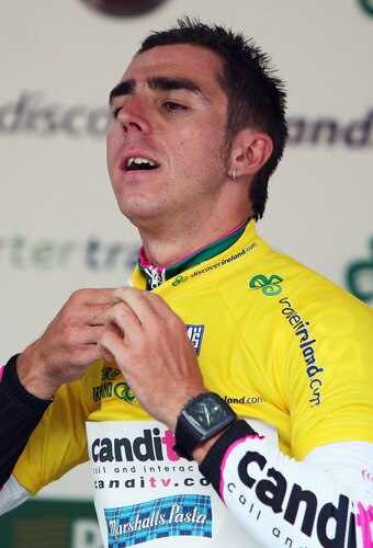 DUBLIN, IRELAND - AUGUST 21:  Russell Downing of Great Britain and Candi TV-Marshalls Pasta wears the yellow jersey after winning Stage One of the 2009 Tour of Ireland from Enniskerry to Waterford on August 21, 2009 in Waterford, Ireland.  <br /><br /><span class="help">(Photo by Bryn Lennon/Getty Images)</span>