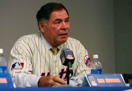 NEW YORK - AUGUST 22:  Ron Swoboda speaks at a press conference commemorating the New York Mets 40th anniversary of the 1969 World Championship team on August 22, 2009 at Citi Field in the Flushing neighborhood of the Queens borough of New York City.  <br /><br /><span class="help">(Photo by Jared Wickerham/Getty Images)</span>