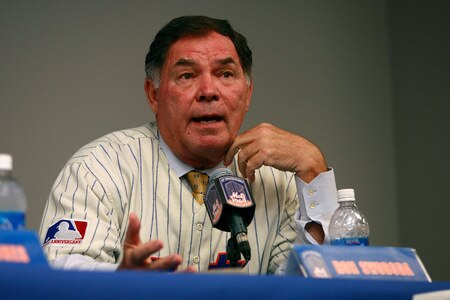 NEW YORK - AUGUST 22:  Ron Swoboda speaks at a press conference commemorating the New York Mets 40th anniversary of the 1969 World Championship team on August 22, 2009 at Citi Field in the Flushing neighborhood of the Queens borough of New York City.  <br /><br /><span class="help">(Photo by Jared Wickerham/Getty Images)</span>