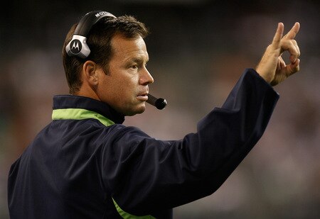 SEATTLE - AUGUST 22:  Head coach Jim Mora of the Seattle Seahawks signals from the sidelines against the Denver Broncos on August 22, 2009 at Qwest Field in Seattle, Washington. <br /><br /><span class="help">(Photo by Otto Greule Jr/Getty Images)</span>