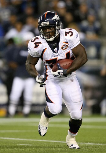 SEATTLE - AUGUST 22:  Running back Darius Walker #34 of the Denver Broncos rushes against the Seattle Seahawks on August 22, 2009 at Qwest Field in Seattle, Washington. The Seahawks defeated the Broncos 27-13. <br /><br /><span class="help">(Photo by Otto Greule Jr/Getty Images)</span>