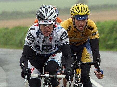 CORK, IRELAND - AUGUST 23:  Stuart O'Grady of Australia and Saxo Bank leads the breakaway group through the rain during Stage Three of the 2009 Tour of Ireland from Bantry to Cork on August 23, 2009 in Cork, Ireland.  <br /><br /><span class="help">(Photo by Bryn Lennon/Getty Images)</span>