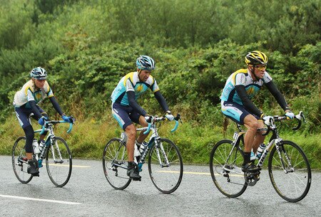 CORK, IRELAND - AUGUST 23:  Lance Armstrong of the USA and Astana (R) rides in the rain on Stage Three of the 2009 Tour of Ireland from Bantry to Cork on August 23, 2009 in Cork, Ireland.  <br /><br /><span class="help">(Photo by Bryn Lennon/Getty Images)</span>