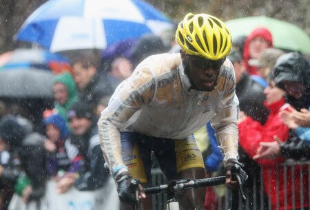 CORK, IRELAND - AUGUST 23: Adrien Niyonshuti of Rwanda and MTN Cycling climbs St Patrick's Hill on  Stage Three of the 2009 Tour of Ireland from Bantry to Cork on August 23, 2009 in Cork, Ireland.  <br /><br /><span class="help">(Photo by Bryn Lennon/Getty Images)</span>