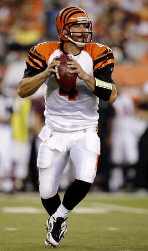 CINCINNATI, OH - AUGUST 27:  Quarterback J.T. O'Sullivan #4 of the Cincinnati Bengals drops back to pass during the preseason game against the St. Louis Rams at Paul Brown Stadium on August 27, 2009 in Cincinnati, Ohio. <br /><br /><span class="help">(Photo by Andy Lyons/Getty Images)</span>