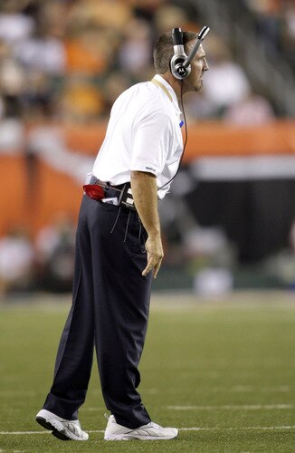 CINCINNATI, OH - AUGUST 27:  Head coach Steve Spagnuolo of the St. Louis Rams looks on from the sideline during the preseason game against the Cincinnati Bengals at Paul Brown Stadium on August 27, 2009 in Cincinnati, Ohio. <br /><br /><span class="help">(Photo by Andy Lyons/Getty Images)</span>