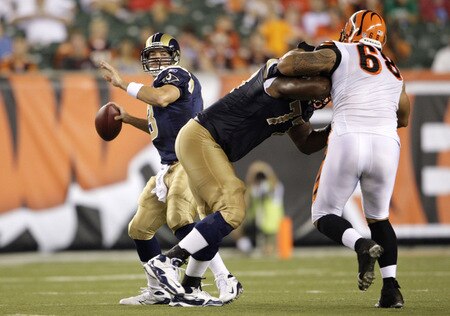 CINCINNATI, OH - AUGUST 27:  Quarterback Brock Berlin #13 of the St. Louis Rams looks for an open receiver during the preseason game against the Cincinnati Bengals at Paul Brown Stadium on August 27, 2009 in Cincinnati, Ohio. <br /><br /><span class="help">(Photo by Andy Lyons/Getty Images)</span>
