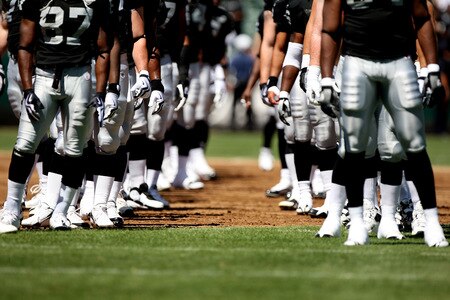 OAKLAND, CA - AUGUST 29: Member of the Oakland Raiders are introduced against the New Orleans Saints during an NFL preseason game at Oakland-Alameda County Coliseum on August 29, 2009 in Oakland, California.  <br /><br /><span class="help">(Photo by Jed Jacobsohn/Getty Images)</span>