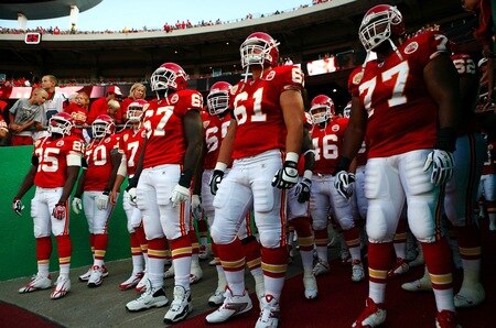 KANSAS CITY, MO - AUGUST 29: Barry Richardson #67, Colin Brown #61 and Damion McIntosh #77 of the Kansas City Chiefs stand in the tunnerl as  they wait to take the field against the Seattle Seahawks during their preseason game at Arrowhead Stadium on August 29, 2009 in Kansas City, Missouri. <br /><br /><span class="help">(Photo by Dilip Vishwanat/Getty Images)</span>