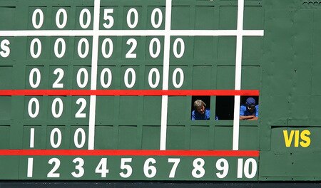 CHICAGO - AUGUST 30: Workers in the scoreboard look at fans in the center field bleachers during a game between  the Chicago Cubs and the New York Mets on August 30, 2009 at Wrigley Field in Chicago, Illinois. <br /><br /><span class="help">(Photo by Jonathan Daniel/Getty Images)</span>