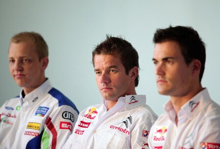 SYDNEY, AUSTRALIA - AUGUST 31:  (L-R) Mikko Hirvonen of Finland and the BP Ford Abu Dhabi World Rally Team and Sebastien Loeb of France and Dani Sordo of Spain of the Citroen Total World Rally Team speak to the media during a Rally Australia press conference at The Rocks on August 31, 2009 in Sydney, Australia.  <br /><br /><span class="help">(Photo by Matt King/Getty Images)</span>