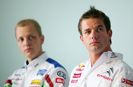 SYDNEY, AUSTRALIA - AUGUST 31:  (L-R) Mikko Hirvonen of Finland and the BP Ford Abu Dhabi World Rally team and Sebastien Loeb of Spain and the Citroen Total World Rally team speak to the media during a Rally Australia press conference at The Rocks on August 31, 2009 in Sydney, Australia.  <br /><br /><span class="help">(Photo by Matt King/Getty Images)</span>