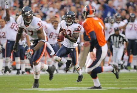 DENVER - AUGUST 30:  Wide receiver Devin Hester #23 (C) of the Chicago Bears returns a punt by Brett Kern #1 (R) of the Denver Broncos for 54 yards during the second quarter at INVESCO Field at Mile High on August 30, 2009 in Denver, Colorado.  <br /><br /><span class="help">(Photo by Doug Pensinger/Getty Images)</span>