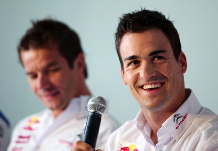 SYDNEY, AUSTRALIA - AUGUST 31:  Dani Sordo (R) of Spain of the Citroen Total World Rally team speaks to the media during a Rally Australia press conference at The Rocks on August 31, 2009 in Sydney, Australia.  <br /><br /><span class="help">(Photo by Matt King/Getty Images)</span>