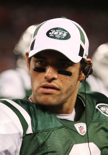EAST RUTHERFORD, NJ - SEPTEMBER 3:  Quarterback Mark Sanchez #6 of the New York Jets looks on from the sideline during the NFL preseason game against the Philadelphia Eagles at Giants Stadium on September 3, 2009 in East Rutherford, New Jersey. <br /><br /><span class="help">(Photo by Jim McIsaac/Getty Images)</span>