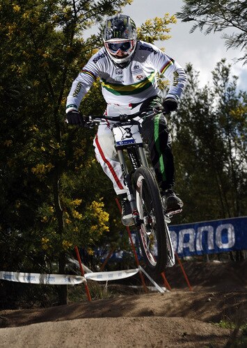 CANBERRA, AUSTRALIA - SEPTEMBER 04:  Samuel Hill of Australia competes during the downhill official timed session at the 2009 Mountain Bike & World Trials World Championship at Mt Stromlo on September 4, 2009 in Canberra, Australia.  <br /><br /><span class="help">(Photo by Stefan Postles/Getty Images)</span>