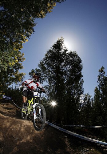 CANBERRA, AUSTRALIA - SEPTEMBER 04:  Steve Smith of Canada competes during the downhill official timed session at the 2009 Mountain Bike & World Trials World Championship at Mt Stromlo on September 4, 2009 in Canberra, Australia.  <br /><br /><span class="help">(Photo by Stefan Postles/Getty Images)</span>