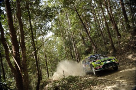 KINGSCLIFF, AUSTRALIA - SEPTEMBER 04:  Khalid Al Qassimi of United Arabian Emirates and Michael Orr of Great Britain compete in their BP Abu Dhabi Ford Focus  during day one of the Repco Rally of Australia on September 4  in Kingscliff, Australia  <br /><br /><span class="help">(Photo by Massimo Bettiol/Getty Images)</span>