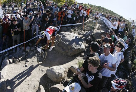CANBERRA, AUSTRALIA - SEPTEMBER 05:  Nino Schurter (L) and Florian Vogel (R) both of Switzerland in action in the men's elite cross country olympic race during the 2009 Mountain Bike & World Trials World Championship held at Mt Stromlo on September 5, 2009 in Canberra, Australia.  <br /><br /><span class="help">(Photo by Stefan Postles/Getty Images)</span>