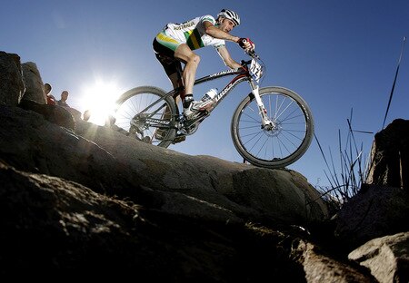 CANBERRA, AUSTRALIA - SEPTEMBER 05:  Sid Taberlay of Australia in action in the men's elite cross country olympic race during the 2009 Mountain Bike & World Trials World Championship held at Mt Stromlo on September 5, 2009 in Canberra, Australia.  <br /><br /><span class="help">(Photo by Stefan Postles/Getty Images)</span>