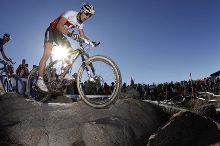 CANBERRA, AUSTRALIA - SEPTEMBER 05:  Nino Schurter of Switzerland in action in the men's elite cross country olympic race during the 2009 Mountain Bike & World Trials World Championship held at Mt Stromlo on September 5, 2009 in Canberra, Australia.  <br /><br /><span class="help">(Photo by Stefan Postles/Getty Images)</span>
