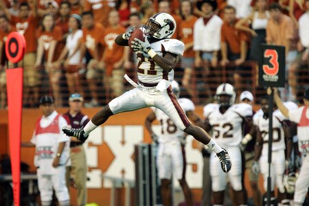 AUSTIN, TX - SEPTEMBER 5: Defensive back Otis Stamps #21 of the Louisiana Monroe Warhawks intercepts a pass from Colt McCoy of the Texas Longhorns in the second quarter on September 5, 2009 at Darrell K Royal-Texas Memorial Stadium in Austin, Texas.  <br /><br /><span class="help">(Photo by Brian Bahr/Getty Images)</span>