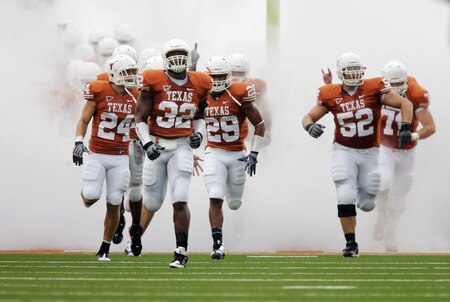AUSTIN, TX - SEPTEMBER 5:  Defensive end Eddie Jones #31 of the Texas Longhorns leads the team onto the field for their first game, a game against the Louisiana Monroe Warhawks, on September 5, 2009 at Darrell K Royal-Texas Memorial Stadium in Austin, Texas.  <br /><br /><span class="help">(Photo by Brian Bahr/Getty Images)</span>