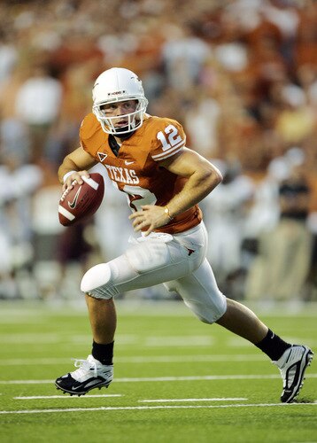 AUSTIN, TX - SEPTEMBER 05:  Colt McCoy #12 of the Texas Longhorns looks for a receiver in the endzone against the Louisiana Monroe Warhawks on September 5, 2009 at Darrell K Royal-Texas Memorial Stadium in Austin, Texas.  <br /><br /><span class="help">(Photo by Brian Bahr/Getty Images)</span>