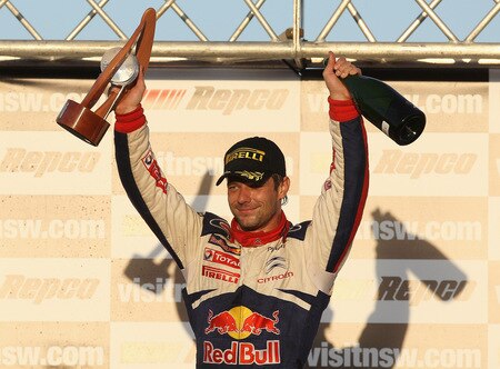 KINGSCLIFF, AUSTRALIA - SEPTEMBER 06:  Sebastien Loeb of France and the Citroen C4 Total team celebrates winning the Repco Rally of Australia on September 6, 2009 in Kingscliff, Australia.  <br /><br /><span class="help">(Photo by Quinn Rooney/Getty Images)</span>