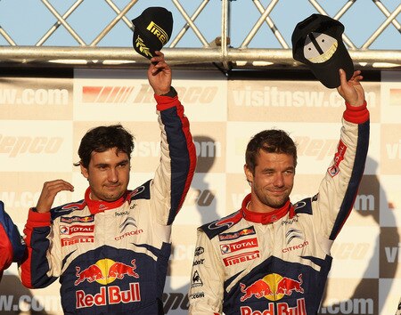 KINGSCLIFF, AUSTRALIA - SEPTEMBER 06:  Sebastien Loeb of France and Daniel Elena of Monaco and the Citroen C4 Total team celebrate winning the Repco Rally of Australia on September 6, 2009 in Kingscliff, Australia.  <br /><br /><span class="help">(Photo by Quinn Rooney/Getty Images)</span>