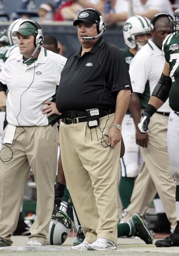 HOUSTON - SEPTEMBER 13: Head coach Rex Ryan of the New York Jets looks on from the sidelines during the game against the Houston Texans at Reliant Stadium on September 13, 2009 in Houston, Texas.  <br /><br /><span class="help">(Photo by Bob Levey/Getty Images)</span>