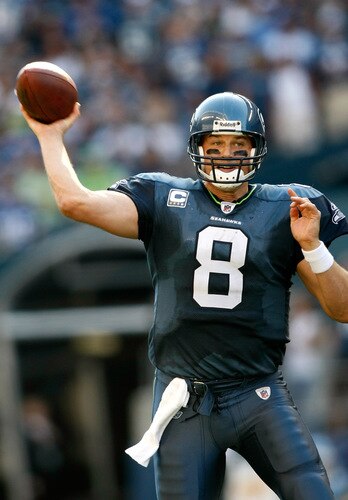 SEATTLE , WA - SEPTEMBER 13:  Quarterback Matt Hasselbeck #8 of the Seattle Seahawks thrpws the ball against the St. Louis Rams at Qwest Field on September 13, 2009 in Seattle, Washington.  <br /><br /><span class="help">(Photo by Jonathan Ferrey/Getty Images)</span>