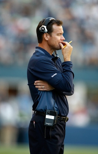 SEATTLE , WA - SEPTEMBER 13:  Head Coach Jim Mora of the Seattle Seahawks stands on the side line agains the St. Louis Rams at Qwest Field on September 13, 2009 in Seattle, Washington.  <br /><br /><span class="help">(Photo by Jonathan Ferrey/Getty Images)</span>