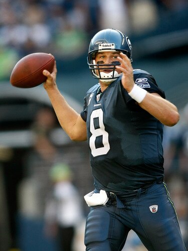 SEATTLE , WA - SEPTEMBER 13:  Quarterback Matt Hasselbeck #8 of the Seattle Seahawks thrpws the ball against the St. Louis Rams at Qwest Field on September 13, 2009 in Seattle, Washington.  <br /><br /><span class="help">(Photo by Jonathan Ferrey/Getty Images)</span>